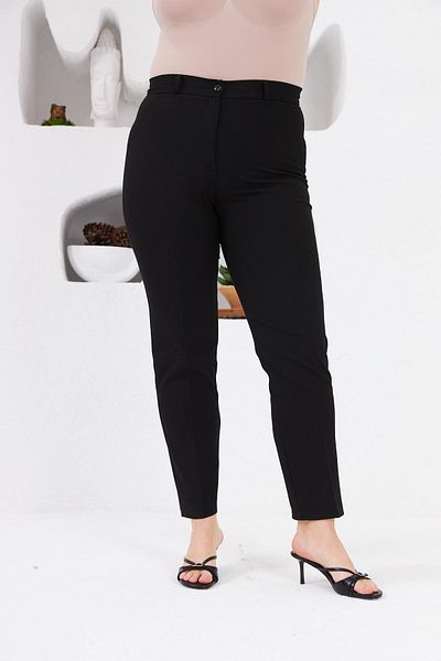 RMG Pocket Detailed Large Size Fabric Trousers Black