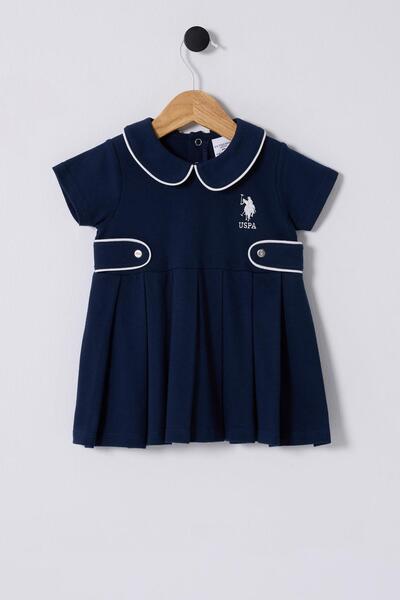 U.S. Polo Assn. U.S.POLO ASSN. KIZ BEBEK KISAKOL PİKE ELBİSE, %100 Pamuk / %100 Cotton