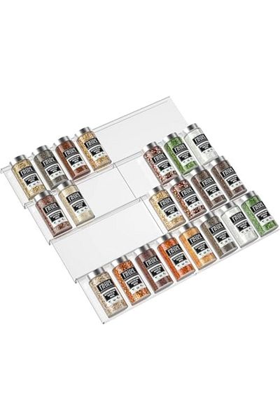 Generic 4-Tier Clear Acrylic Spice Drawer Rack, Expandable Organizer Tray Set for Kitchen (2-Pack)