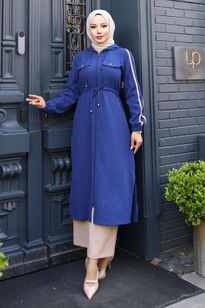 Modamihram Lace-Up Waist Hooded Suit Indigo 19241