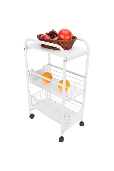 Quasar & Co. Raft universal depozitare cu roti, 3 polite, dreptunghiular, 24 x 36 x 64 cm, metal, alb