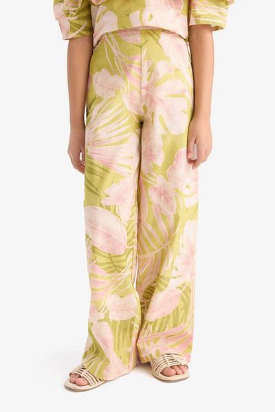 DeFacto New Season Girl's Patterned Wide Leg Wide Leg Cotton Trousers
