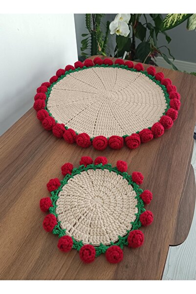 NGA's 2 kişilik Örgü Kahvaltı Supla Seti, Amerikan Servis Gül Buketi, Bardak ...