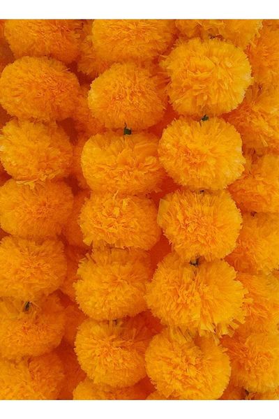Generic Shreeji Pack of 5 artificial marigold garland string light orange color