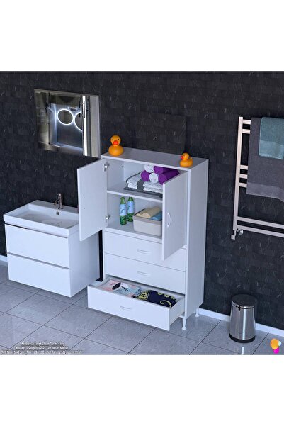 Modilayn İLKİM 70 x 138 x 32,5 cm' lik Kapak İçi Çift Raflı ve 3 Çekmeceli Düzen Harikası Dolap