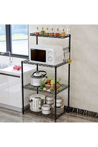Quasar & Co. Universal Shelf, 4 Levels, Support With Hanging Hooks, 58x35x122 Cm, Metal, Black