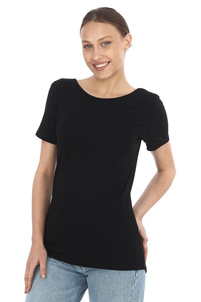 penyebizden Back Low-Cut Comfortable Viscose Tunic-Black