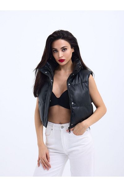 modaserdem Women's Leather Vest-Black