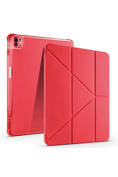 NewFace حافظة آيباد برو 13 (2024) حافظة تابلت مارس مع حامل قلم - أحمر HNZRN