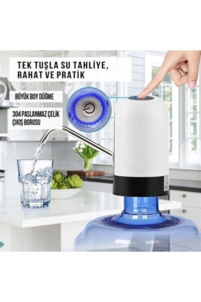 WiderMarkt USB Şarjlı Otomatik Damacana Pompası - Tek Tuşla Su Akışı, 304 Çel...