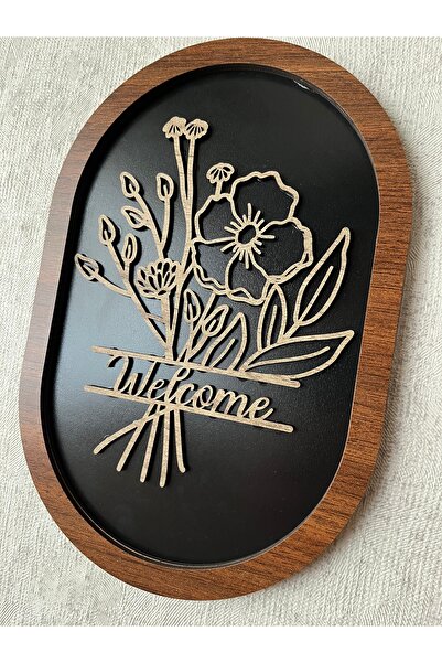 SepetDoluyor Welcome Yazılı Ahşap Kapı Süsü | Şık Minimal Tasarım | 25x16cm MDF Ürün
