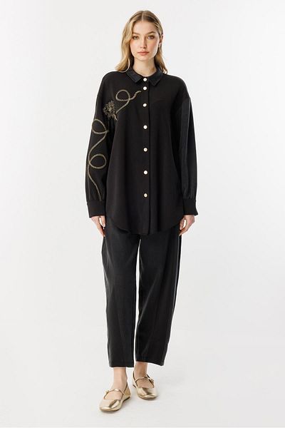 Ghisa Embroidery Detailed Suit Black