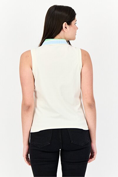 Esprit Women Spread Collar Cap Sleeveless Embroidered Top, Cream