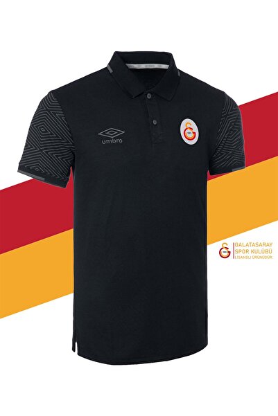 Galatasaray Orijinal Lisanslı Polo Yaka Siyah Spor T-Shirt Hediyelik Ahşap Kutulu