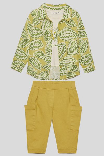HAUSEkids 1-4 Years Old Leaf Olives Girl's 3-Piece Set-Oil Green