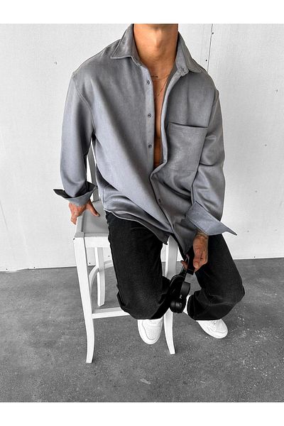 ablukaonline Anthracite Ανδρικό Oversize Suede πουκάμισο μπουφάν