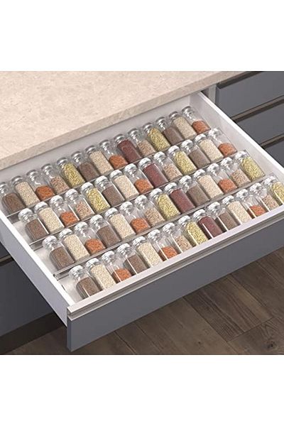 Generic 9-Piece Clear Acrylic Spice Drawer Organizer, Expandable Rack for Kitchen Drawers & Cabinets