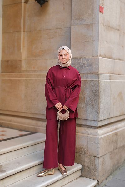LOCCO Women's Double Button Detailed Suit Claret Red