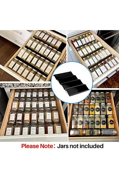 Generic Black Acrylic 4-Tier Spice Drawer Organizer for 13"+ Drawers, Kitchen Rack Tray (No Jars)