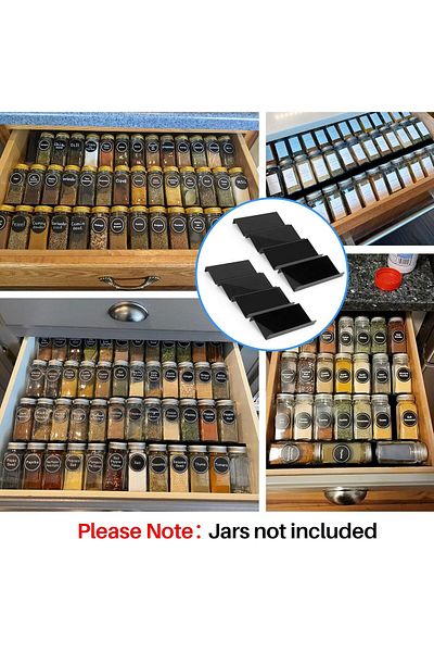 Generic Black Acrylic 4-Tier Spice Drawer Organizer, Expandable Rack for Kitchen Drawers (2 Sets)