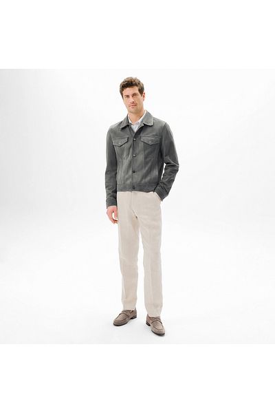 Desa Men's Gray Shirt Collar Suede Jacket