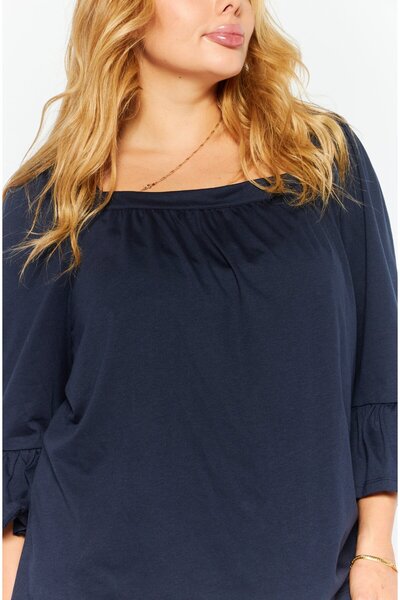 Michael Kors Women Square Neck Elbow Sleeve Plain Blouse, Navy