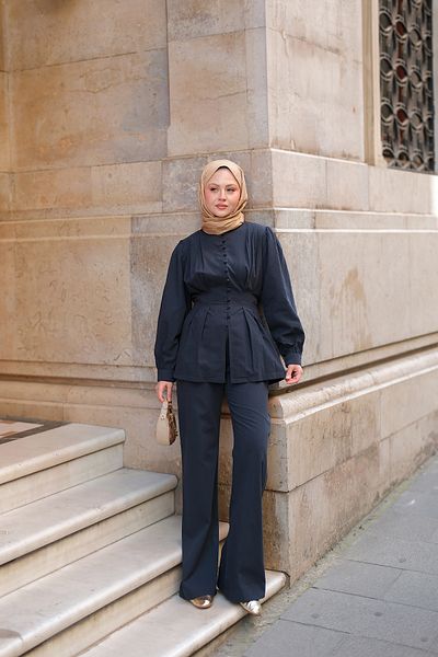 LOCCO Women's Waistband Detailed Suit Navy Blue