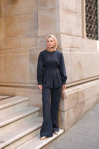 LOCCO Women's Waistband Detailed Suit Navy Blue