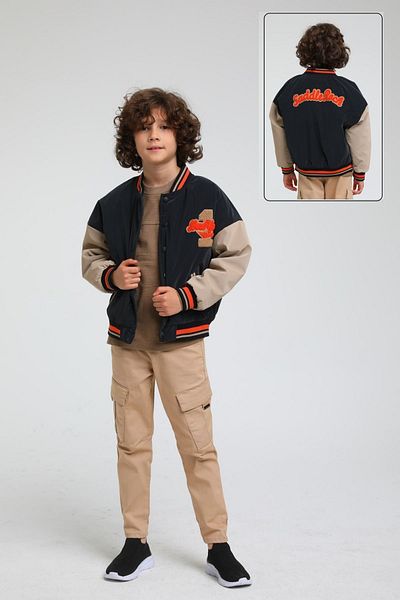 HAUSEkids 2-14 Years Face Brc Boy's Bomber Coat Jacket -Black/Orange-