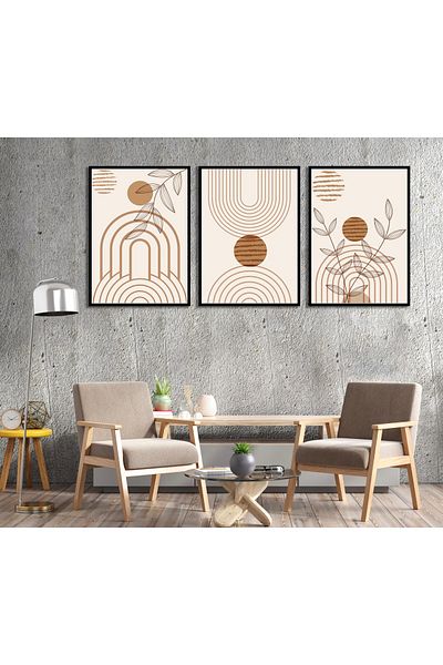bestablo Set de pictură din lemn Boho maro cu cadru din 3 piese Bestablo