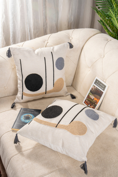 Bade Design 2li Punch Nakışlı Kırlent Kılıfı Yastık Klıfı Çok Tercih Edilen