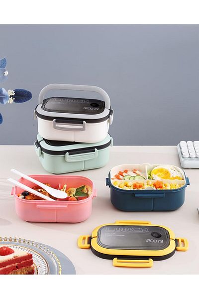 YAH Creation YAH Bento Lunch Box - Leak-Proof, BPA-Free, 2 Layers, Microwave & Dishwasher Safe, Includes Cutlery