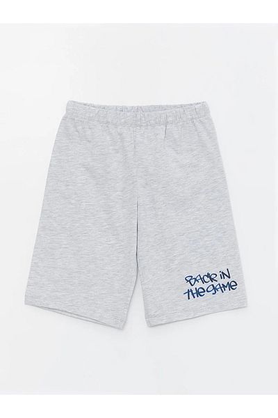 LC Waikiki Black Elastic Waist Printed Boys' Pajama Shorts 2-Piece