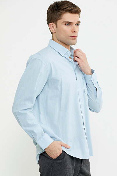 Sementa Сорочка з довгими рукавами з додаванням льону - Синя