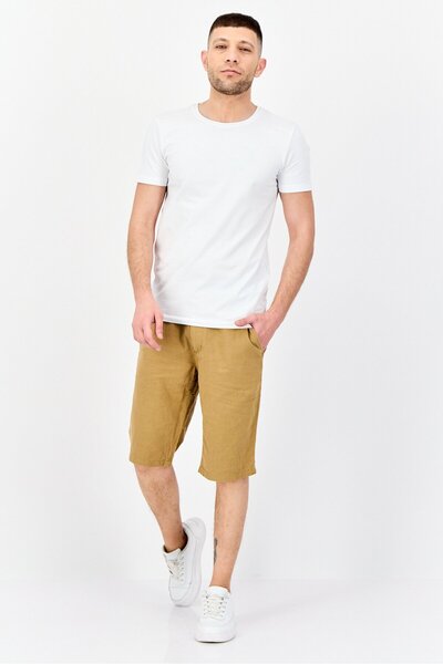 DeFacto Men Solid Basic Shorts, Khaki