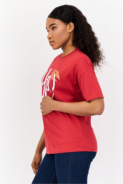 Harry Potter Women Crew Neck Short Sleeve Brand Logo T-shirt, Red