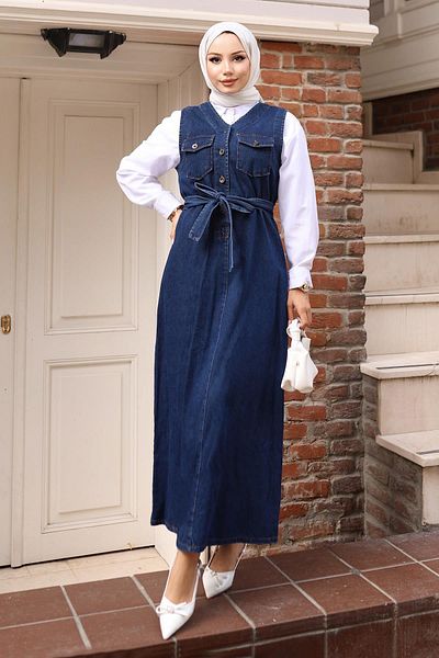 Modamihram Gilet din denim cu detaliu curea Albastru închis 19246
