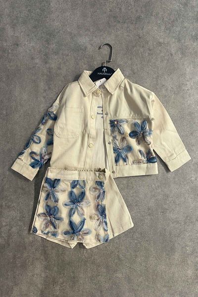 HAUSEkids 4-9 Years Flower Premium Girl's 3-Piece Set-Stone