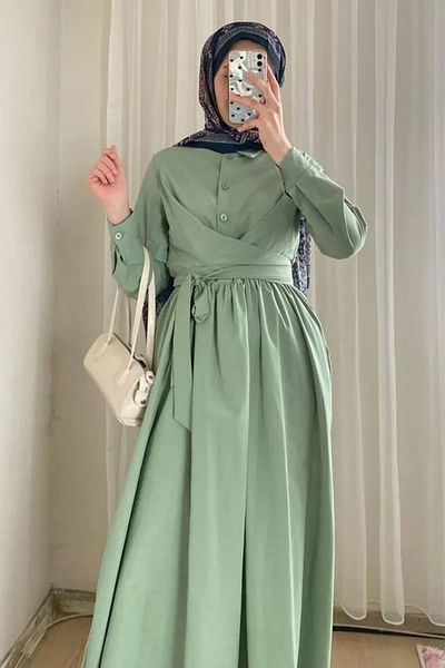 Tesettür Diyarı Φόρεμα Hijab από ύφασμα Tricot με λεπτομέρεια με κορδόνια