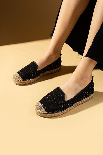 Pembe Potin Women's Espadrille Black Suede Light Comfortable Sole Stylish Casual Shoes