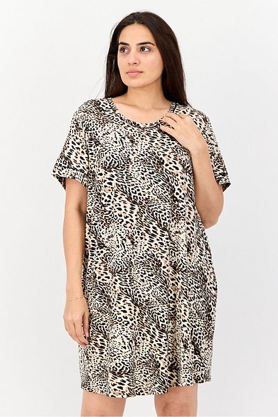 Anne Klein Women Animal Print Short Sleeve Sleepwear Dress, Multicolor