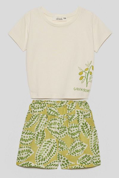 HAUSEkids 1-4 Years Green Leaf Girl's Suit-Cream