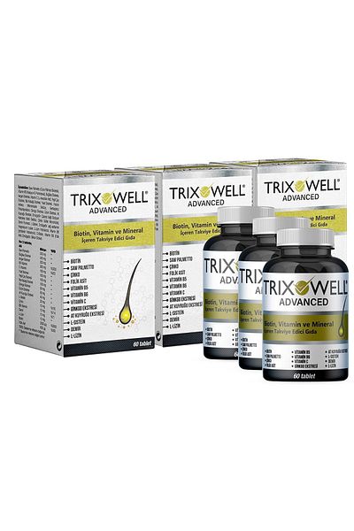 Trixowell 3 علب من فيتامينات مضادة لتساقط الشعر تحتوي على فيتامينات بيوتين ومعادن ومستخلصات عشبية متقدمة