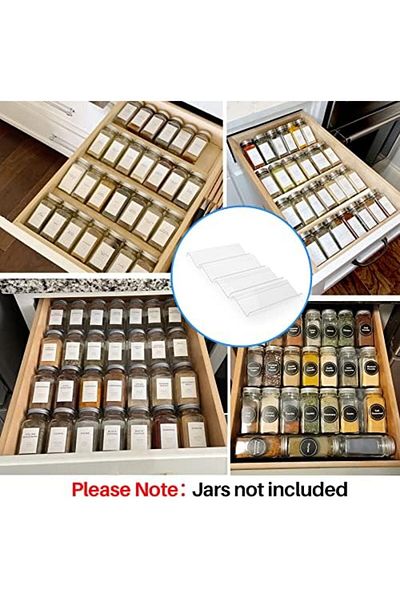 Generic منظم أدراج التوابل من الأكريليك الشفاف، مكون من 4 طبقات، صينية رف مطبخ للأدراج وأسطح العمل