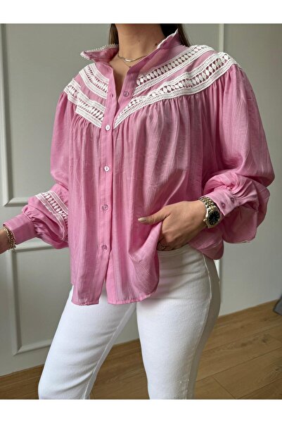 Size Özgü Pembe Fisto Detay Gömlek
