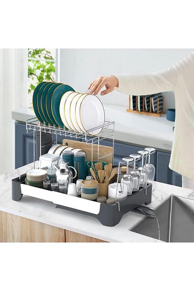 Quasar & Co. Dish Drainer, extendable, Tiered, for Knives/cutlery/glasses, 32.5-50x35cm, gray