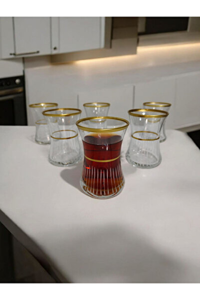 Paşabahçe Şık Çizgi Desen Gold Yaldızlı 6'lı Çay Bardağı