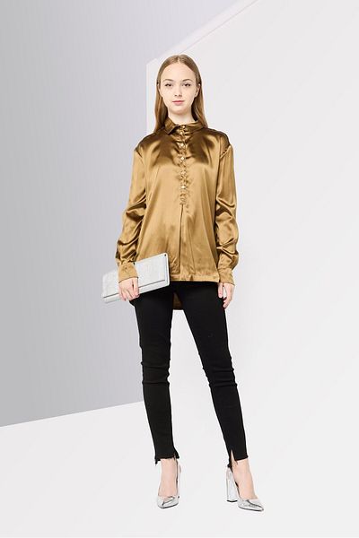 Harmont & Blaine Women Spread Collar Plain Blouse, Deep Bronze
