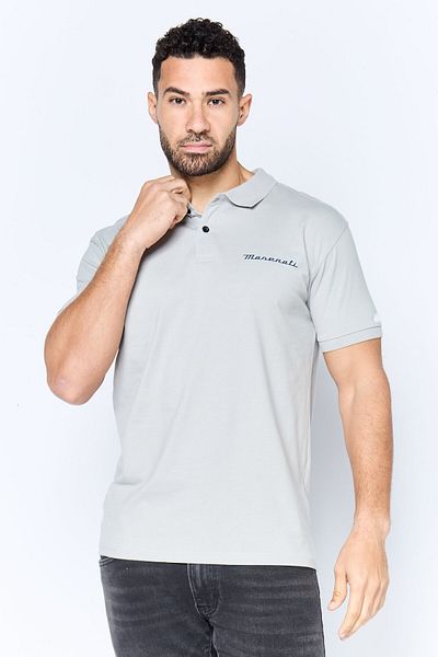 Maserati Men Regular Fit Brand Logo Short Sleeves Polo Shirt, Light Grey