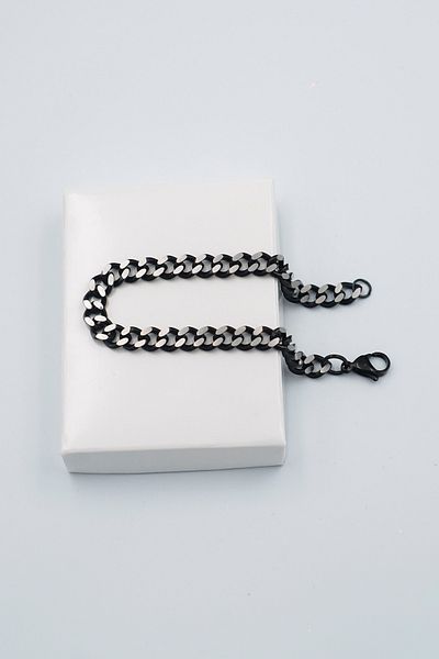 The Collection Gourmet Shaved Classic Tarnish Free Black Silver Men's Steel Bracelet